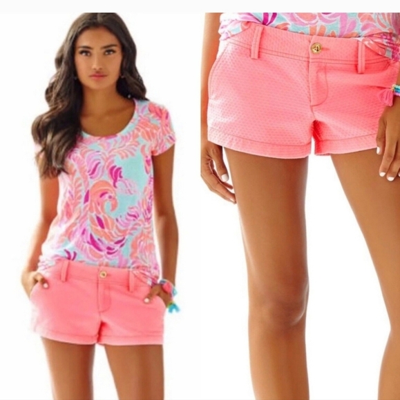 LILLY PULITZER 3" Walsh Textured Shorts In Coral/white. Fringe Detail. Size 4 - Picture 11 of 14